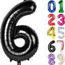 6 Balloon - Black Birthday Number Balloons, 40 Inch Large Foil Balloons for Men Women Boys Girs Black Themed Birthday Decorations