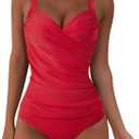 SUUKSESS Women Sexy Twist Push Up Tankini Swimsuit Tummy Control Bathing Suits (Small, 72 Red)