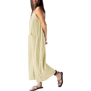 HOTIAN Womens Jumpsuits Overalls Summer V Neck Sleeveless Causal Wide Leg Jumpers Rompers with Pockets Beige (Yellow, M)