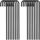 FEED GARDEN 16 Inch 16 Pack Rebar Stakes Heavy Duty J Hook, Galvanized Steel Ground Stakes Tent Stakes Ground Anchors, Chain Link Fence Stakes, Trampoline Stakes, Black
