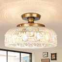 Lamomo Semi Flush Mount Ceiling Light, 3Bulb Hallway Light Fixture, Antique Brass Gold Globe Glass Close to Ceiling Scone,Indoor Hanging Lantern for Bedroom Kitchen Porch Hallway,Bulbs Not Included