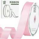 Double Faced Light Pink Ribbon 1 inch 60 Yards Baby Pink Satin Ribbon for Flower Bouquet Crafts Gift Wrapping Hair Bows Wedding Invitation Party Valentine's Day Decorations