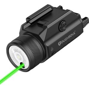 TOUGHSOUL 1200 Lumens Picatinny Rail Mount Pistol Light Green Laser Combo, White LED Flashlight with Green Beam Powered by Built in Rechargeable Battery
