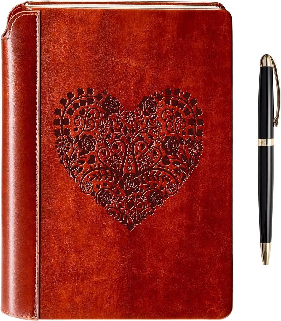 SETTINI Lined Journal - Heart Journal for Writing Gift Set - Hardcover Vegan Leather, Includes Luxury Pen in a Unique Pen Holder, 192 Pages, 6 x 8.5 inches - Mothers Day Gifts