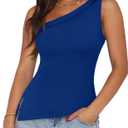 REORIA Womens One Shoulder Tops Summer Y2K Tank Top Asymmetric Sexy Cute Trendy Sleeveless Going Out Shirts 2025, Blue, Medium