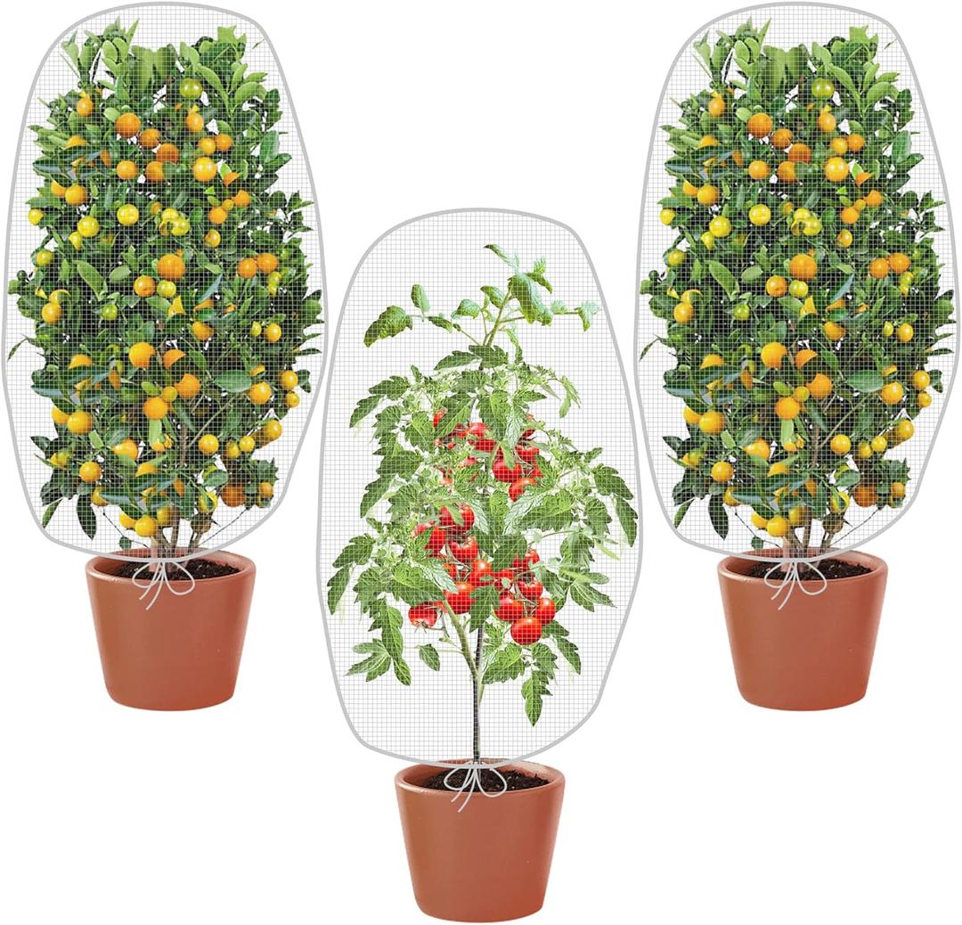Alpurple 3 PCS Insect Bird Barrier Netting Mesh with Drawstring- 3.2 x 2.6 Feet Fruit Tree Net-Garden Netting Plant Cover for Protect Plant Fruits Flower from Insect Bird Eating