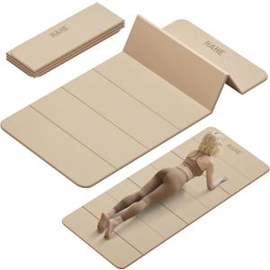 Foldable Yoga Mat,74"Lx32"Wx1/3"Thick,Folding Exercise Mat,Non-slip Wide Pilates Mats for Home Workout/Travel, Portable Yoga Mat Thick for Yoga/Pilates/Camping/Floor Exercises (Cream)