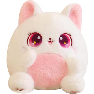 Fat Cat Plush Cute Soft Cat Stuffed Animals Kawaii Stuffed Plush Pillow Toy, White, 10 Inch