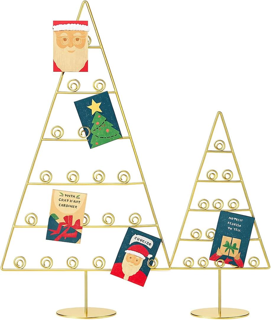 2 Pack Large Christmas Tree Card Holder 27.6'' 15.8'' Metal Tabletop Display Spiral Xmas Tree Gift Card Photo Picture Holder Stand for Christmas Birthday Wedding Home Table Decor