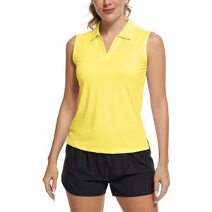 MathCat Women's Sleeveless Golf Shirts UPF 50+ Quickly Dry Tennis Polo Lightweight Sports Athletic Tank Tops (Medium, Yellow)