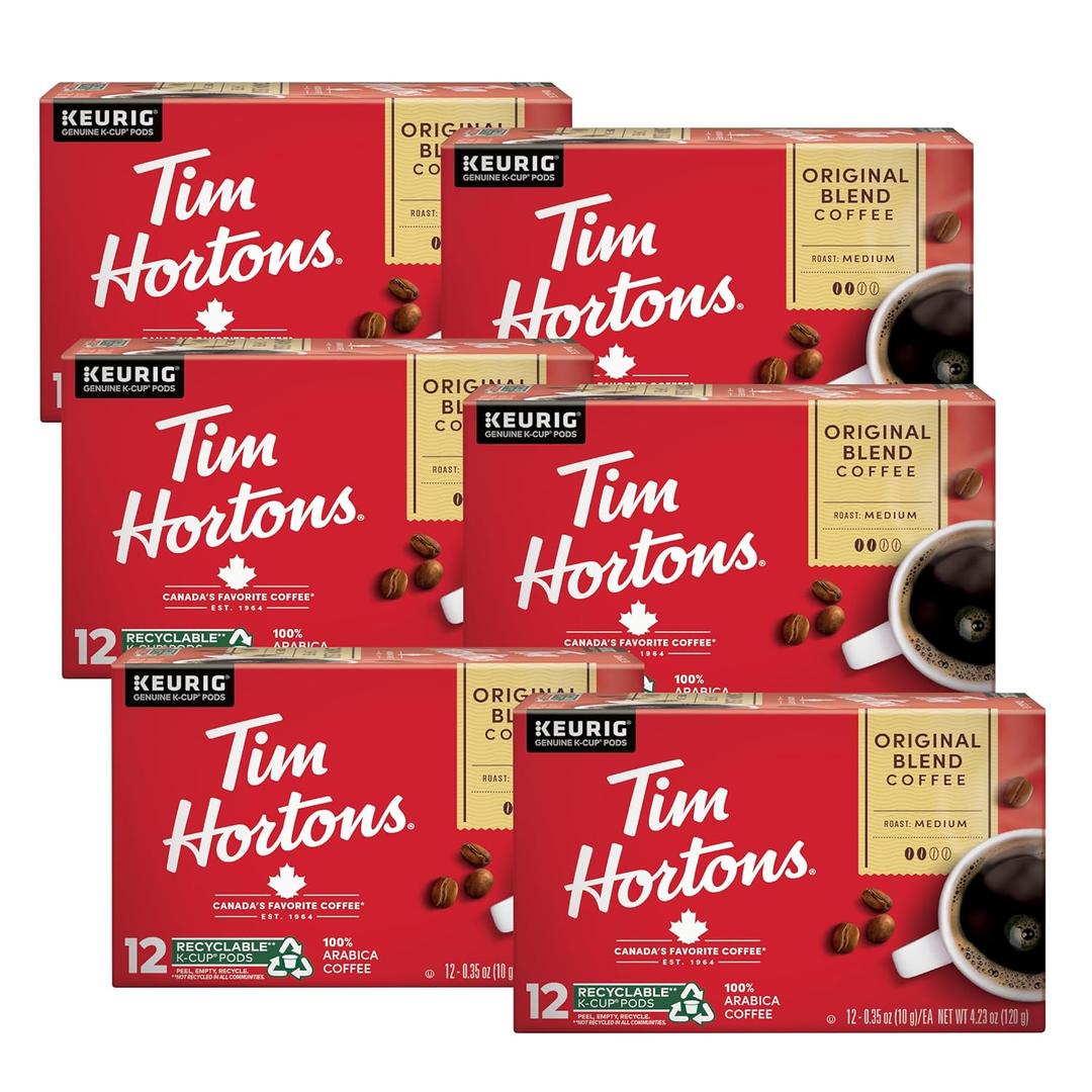 Tim Hortons Original Blend, Medium Roast Coffee, Single-Serve K-Cup Pods Compatible with Keurig Brewers, 72ct K-Cups, 12 Count (Pack of 6), BB 06/02/2026