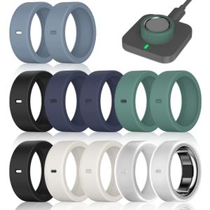 12 Pack Ring Cover Compatible with Oura Ring Gen 4/4 Ceramic, Oura Ring Gen 3 Horizon/Heritage, Support Charging with Cover on, Anti-Scratch Elastic Silicone Ring Protector for Men Women Working Out (M for 8/9/10/11, 2Black+2Clear+2Star+2Cactus+2Blue+2NavyBlue)