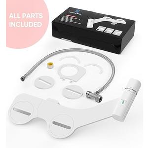 Ultra-Slim Bidet Attachment, Posterior & Feminine Wash-(Retractable Dual Nozzles), Non-Electric Bidet Attachment for Toilet Seat, Adjustable Fresh Cold Water Pressure, Stainless Steel Inlet (White)