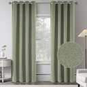 Sage Green 100% Blackout Linen Curtains 120 Inches Extra Long Ceiling to Floor,Eyelet Top Full Black Out Room Darkening Thermal Insulated Sliding Glass Door Curtain Panels W50 x L120 Inch Length