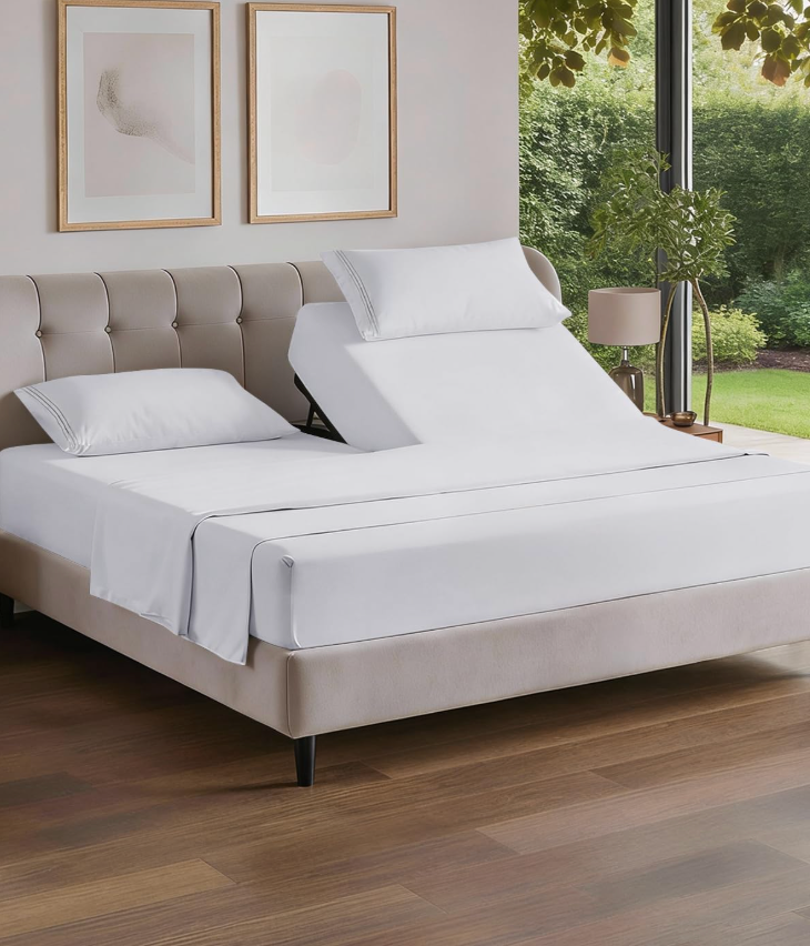 Flex Top Split Head King 4 Piece Sheet Set - Ultra-Soft, Breathable - White