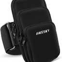 3 Pockets Running Phone Armband Holder for iPhone 16 15 14 Pro Max 13 Plus 12 11 XS XR X 8 7 Galaxy S23 Pouch Key Card Bag, Water Resistant Cell Phone Sport Arm Bands for Exercise Walking Workout Gym (Black)