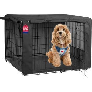 HiCaptain Breathable Dog Crate Cover 30 Inch, Durable Heavy Duty Kennel Cover, Dual Zippered Panels, Windproof Waterproof UV-Resistant(Black)