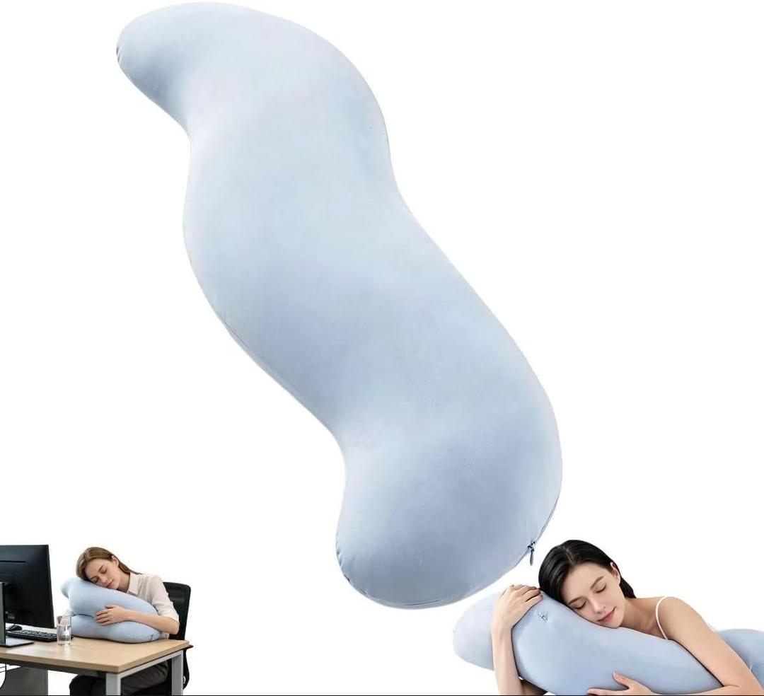 Cooling Body Pillow, 110cm Long Hugging Pillow with Removable Washable Cover, Pea Pod Shape Full Body Pillow for Side Sleepers, Pregnancy and Leg Support (Blue)