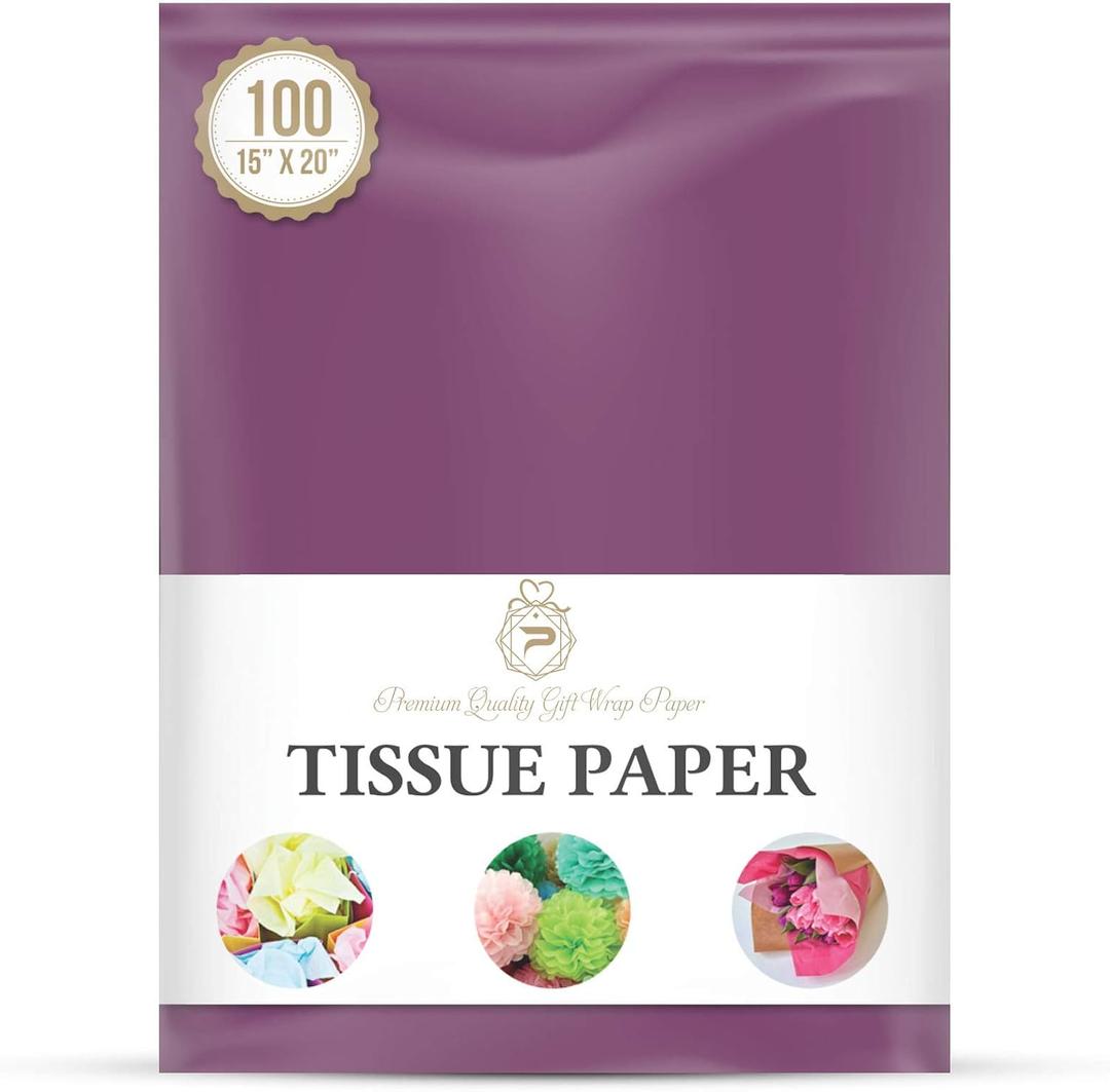 Plum Purple Gift Wrapping Tissue Paper for Gift Packaging, Floral, Birthday, Christmas, Halloween, DIY Crafts and More 15" X 20" 100 Sheets