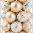Sibosen Christmas Ball Ornaments, 34 Count Pre-Strung Xmas Balls, Shatterproof Barrel Packed Balls for Holiday Party Wreath Tabletop Tree Decorations, 3.15 Inch, Ivory