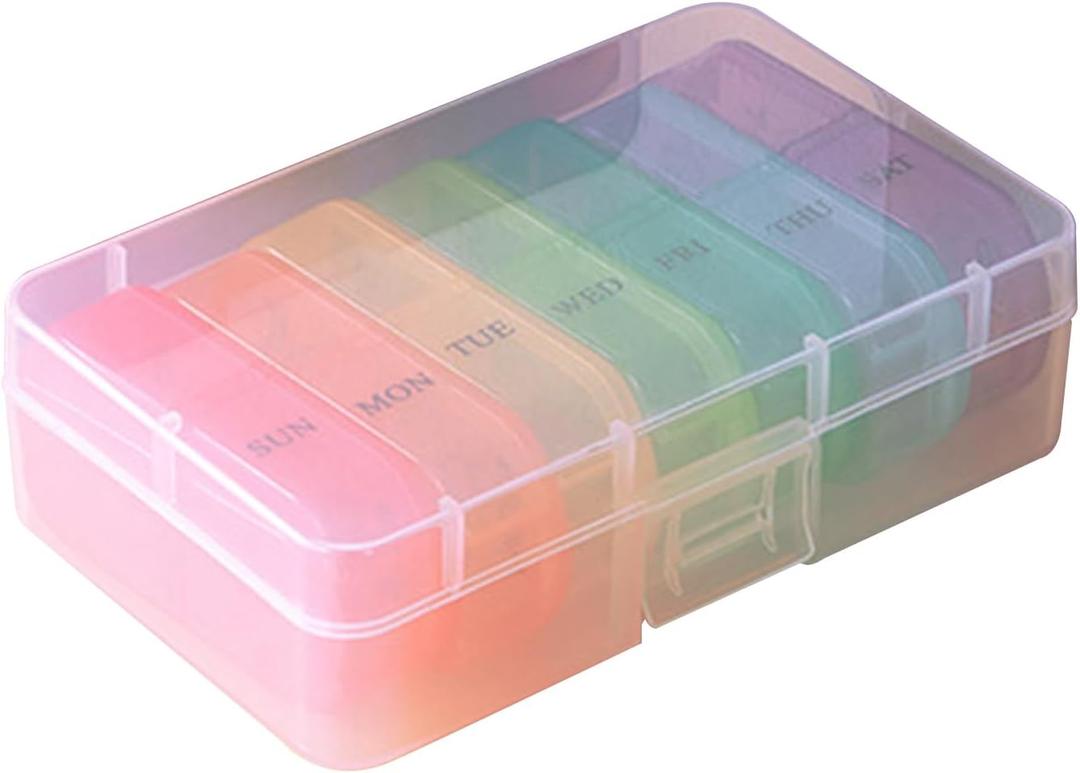Weekly 7 Day Large Pill Organizer, AM/PM Reminder Portable Classified Travel Capsule Tablet Storage Box for Medicine Supplements Fish Oil White