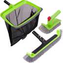Sepetrel Deluxe Swimming Pool Cleaning Kit Including Rubber Edge Skimmer Net,17.5" Pool Brush Head & Hand Scrub Brush (NO Pole), Green 