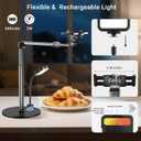 Overhead Phone Mount with Rechargeable Light for iPhone, Table Tripod for Content Creators, Portable Phone Camera Stand for Cooking, Video Recording, Filming, Nail Techs