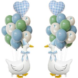 One Silly Goose Birthday Decorations Boy Goose Balloons with Blue Printed Latex Balloons, Blue Bow & Hats, Cute Baby Boy 1st Birthday Party Supplies