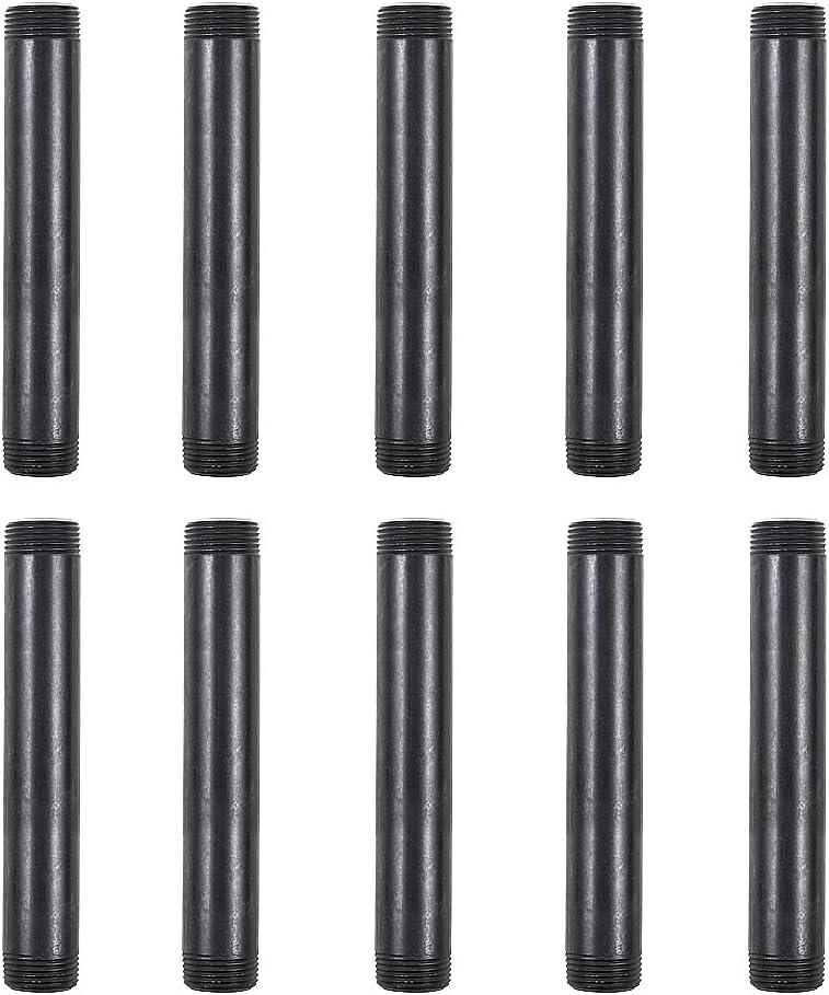 10 Pack 3/4 Inches x 6 Inches Black Malleable Steel Nipples Fitting, DIY Steampunk Industrial Vintage Style.