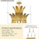TOCHIC Modern Flush Mount Ceiling Light, 5 Lights Gold Leaf Chandelier