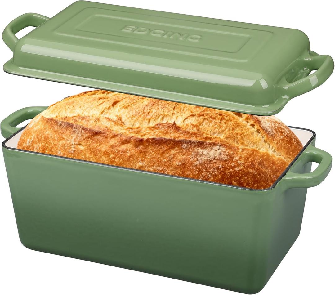 Enameled Cast Iron Dutch Oven, Oblong Bread Oven for Sourdough Bread Baking, Baking Pan, Dual Handles, Oven Safe, 4 Quart, Pistachio Green