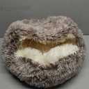 NOYAL Round Hooded Donut Dog Bed for Small & Medium Pets - Plush Fluffy Anti-Anxiety Cat Cave Bed with Cover (Small 19.6'', Gradual Brown)