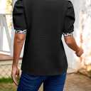 Tankaneo Womens Puff Short Sleeve Tops Summer Dressy Casual Crew Neck Work Blouses 2026 Leopard Loose Fit T Shirt (Black, XL)