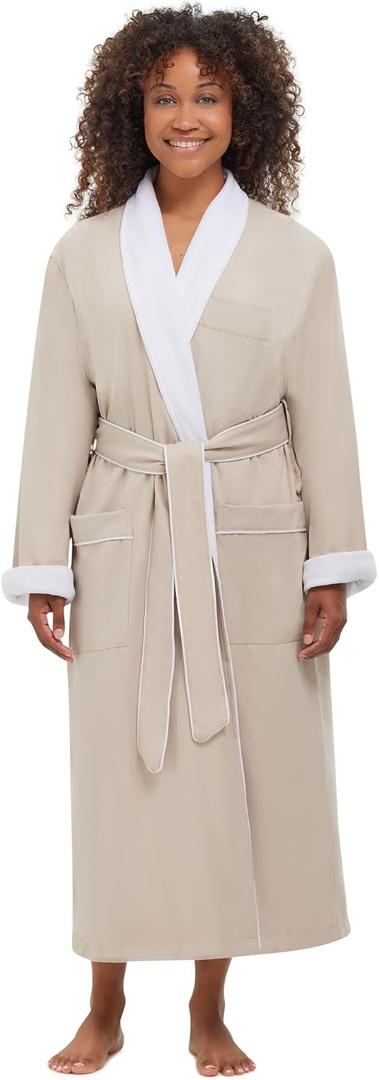 Terry Lined Microfiber Hotel Robe - Luxury Spa Bathrobe by Monarch/Cypress (Beige) M