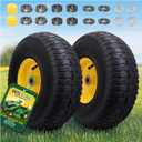 15x6.00-6 Tire and Wheel Assembly (2 Pack),Replacement Riding Lawn Mower Front Tires - With 3" Centered Hub and 3/4" Bushings (Extra 5/8" Bushings) (Yellow)