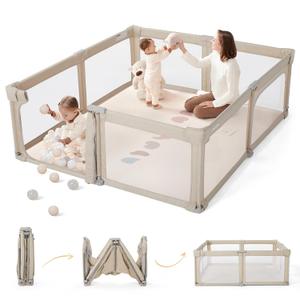 Sweeby Baby Playpen, 59x59 Inch Baby Gate Playpens for Babies and Toddlers, Extra Large Playpen with Door Play Yard for Fence Indoor and Outdoor Play Pen, Oat Khaki