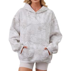 TERIVEEK Women Camo Hoodies Oversized Maple Leaf Fleece Hooded Sweatshirt Long Sleeve Fall Trendy Pullover Hoodie with Pocket (XL)