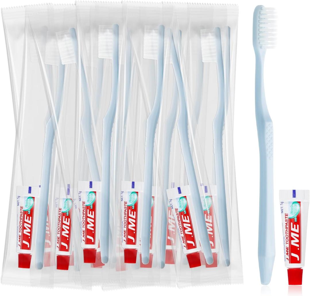 Disposable Toothbrushes with Toothpaste, Light Blue Toothbrush and Toothpaste, Individually Packaged, Suitable for Hotels, Homes, Camping, and Travel (100-PACK)