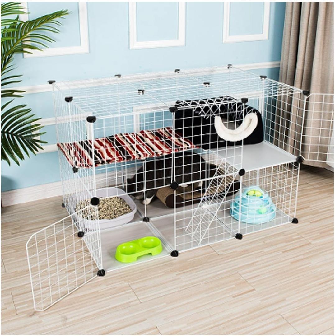 YPIOUREN DIY Cat Playpen, Detachable Metal Wire Catio Kennel, Multi-Tier Collapsible Metal Cat CageLarge Cat Cage PlaypenMetal Wire Kennels Crate, Indoor & Outdoor For Cats (Black, 111 * 75 * 73cm)