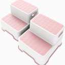 Toddler Step Stool for Bathroom Sink, 2 Pack Step Stool for Kids, Plastic Potty Training Toilet Stepping Stools, Child and Baby Lightweight & No-Slip Two Step Stools for Kitchen - Pink