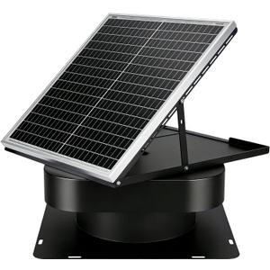 30W Solar Attic Vent Fan 2000CFM High Airflow Brushless DC Motor 60,000Hrs Lifespan with 12inch Blade Alloy Fan, Weatherproof Roof Vent for Home, Garage, Greenhouse, No Remote