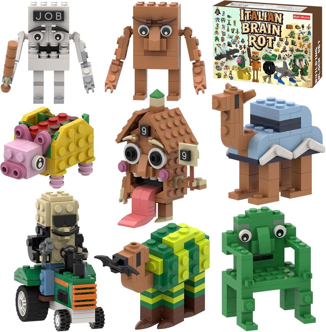 Italian Brain Rot Unique Cartoon Characters Building Blocks 8 in 1 Educational & Entertaining Gift Idea for Kids Teens & Adults