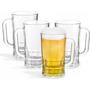 Beer Mugs Set, 12oz Glass Mugs With Handle, Beer Glasses For Freezer, 355ml Beer Drinking Glasses, Traditional Stein For Bar, Beverages,Coffee, Teas, Set of 4