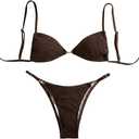 SweatyRocks Women's 2 Piece Smocked Cami Bikini Sets Pearl Spaghetti Strap Triangle Bathing Suit, S
