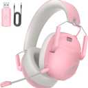 Wireless Gaming Headset for PS5, PS4, PC, NES, Bluetooth 5.3 Gaming Headsets Wireless with Noise Canceling Microphone, Gamer Headphones for Nintendo Switch, 50H Battery - Pink