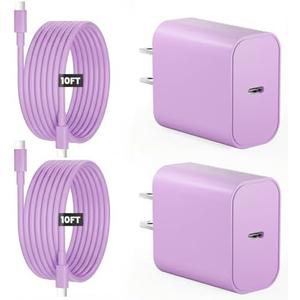 iPad Charger Fast Charging, 20W USB C Charger Block with 10FT USB C to C Cable for iPad Pro 13/12.9/11 inch, iPad A16 11th/10th, iPad Air 13/11 inch M4/M3/M2/5th/4th, iPad mini 7/6 (Purple)