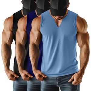 Riyiper 3 Pack Men's Sleeveless Tank Tops, V Neck Longline Henley T Shirts Casual Basic Muscle Shirts Stretch Athletic Tee(Black, Navy Blue, Sky Blue, XX-Large)