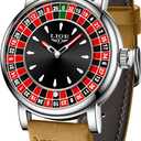 Mens Watches,Unique Roulette Style Quartz Analog Watch,45MM Big Face Alloy Waterproof Glowing Watch for Men,Exquisite and Durable Leather Strap,Casual Fashionable Men's Wrist Watches