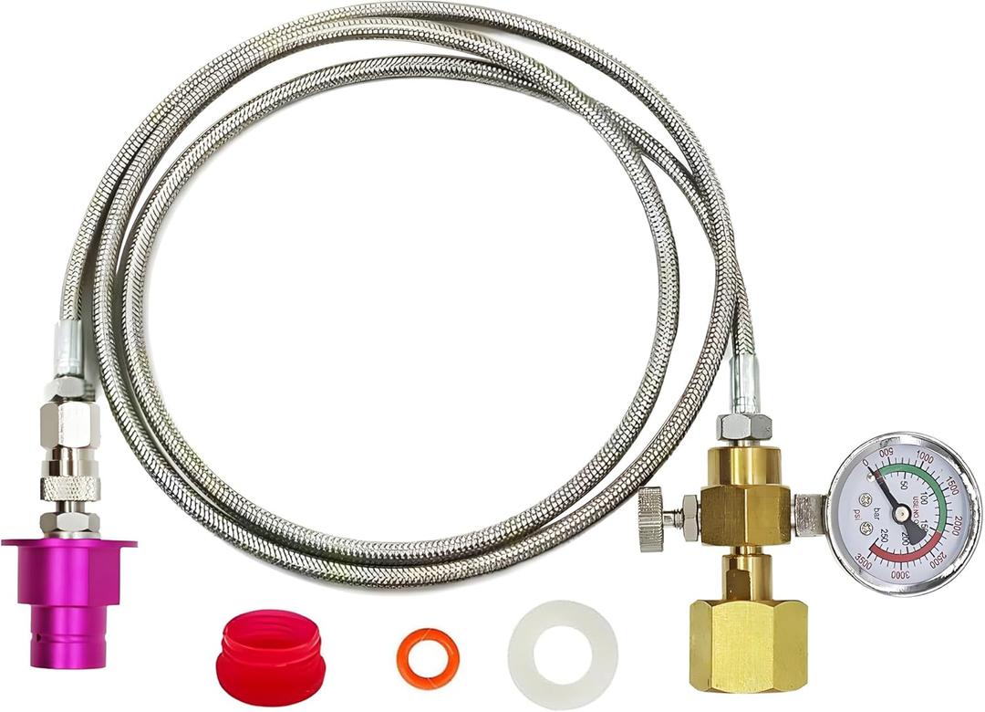 Soda Terra Maker Co2 Adapter,Co2 Quick Connect Adapter Hose with 3500psi Pressure Gauge,Compatible with Duo/Art/Terra/Gaia/AQUA FIZZ Pink Cylinder Soda Water Machine (60in)