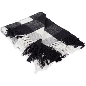 DII Buffalo Check Collection Rustic Farmhouse Throw Blanket with Tassles, 50x60, Black/White